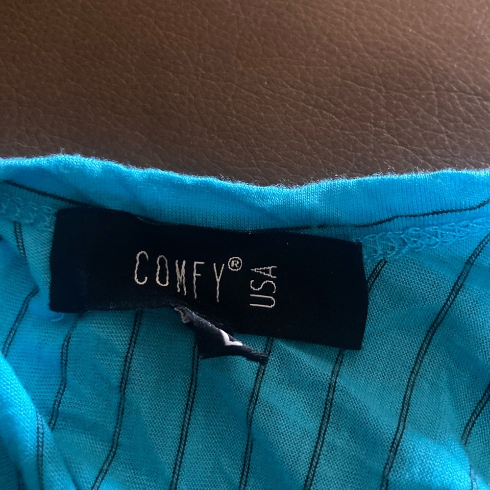 COMFY USA Dress Handkerchief Hem TURQUOISE Crinkle Poly Rayon L Worn onc… - Picture 10 of 13